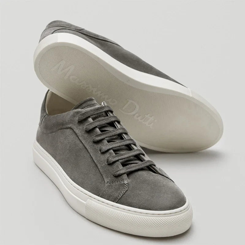 Flat Basic Cowhide Leather Sneakers