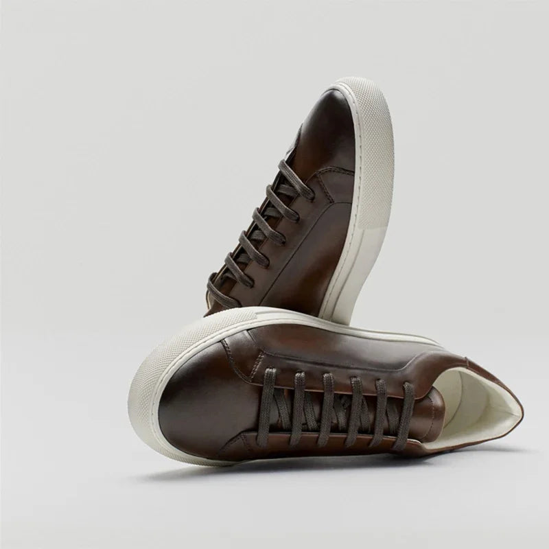 Flat Basic Cowhide Leather Sneakers