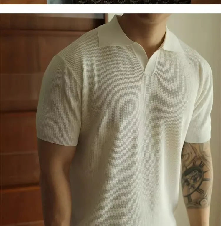 V-neck Knitted Polo Shirt