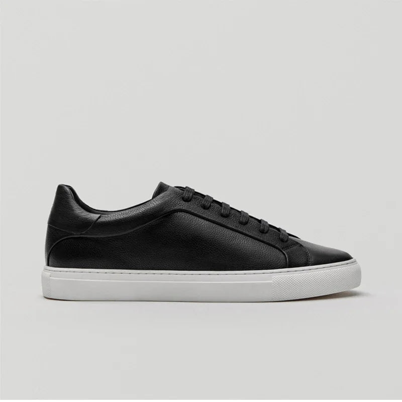 Flat Basic Cowhide Leather Sneakers