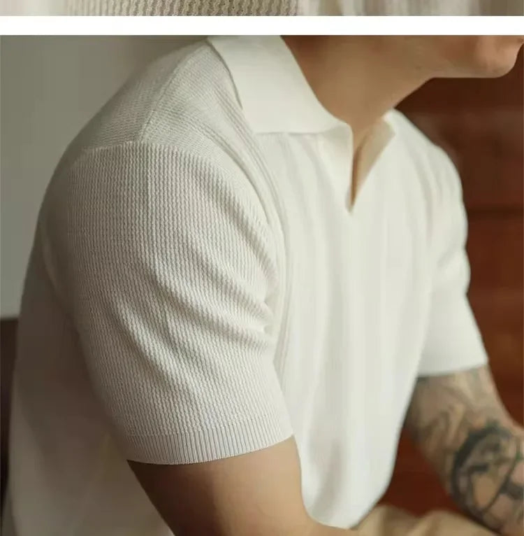 V-neck Knitted Polo Shirt