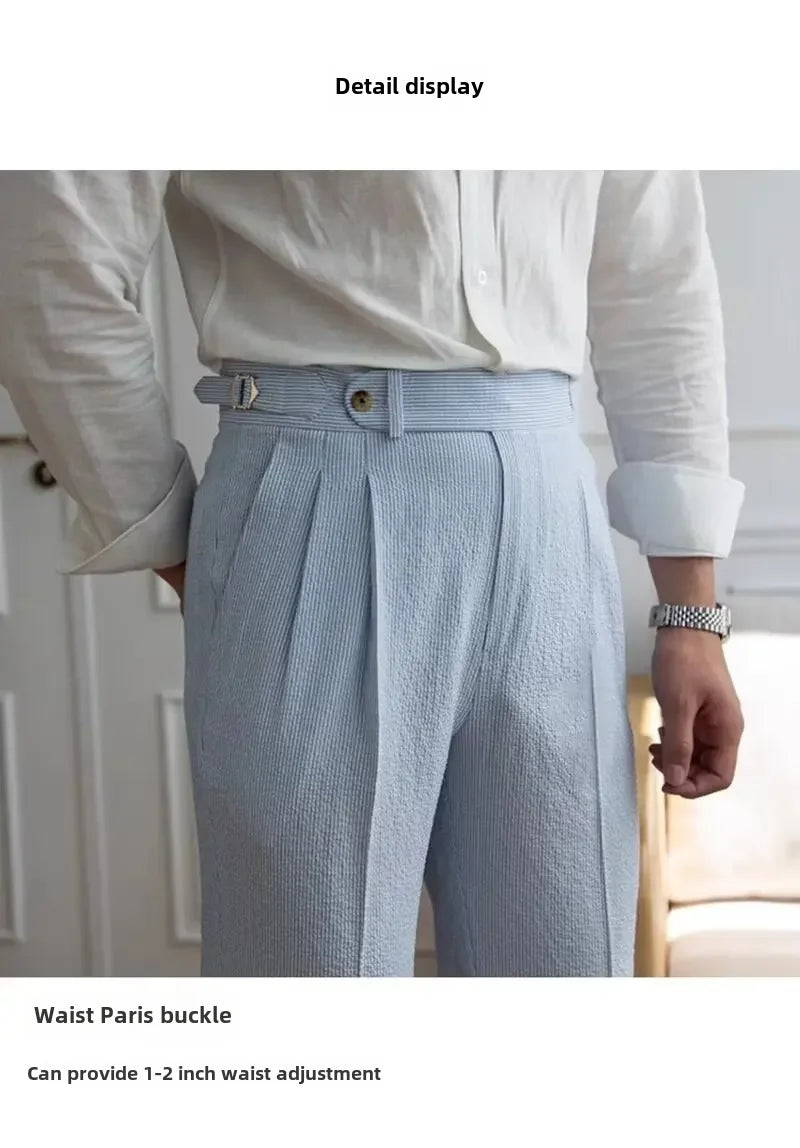 Baby Blue Striped Double Pleated Pants