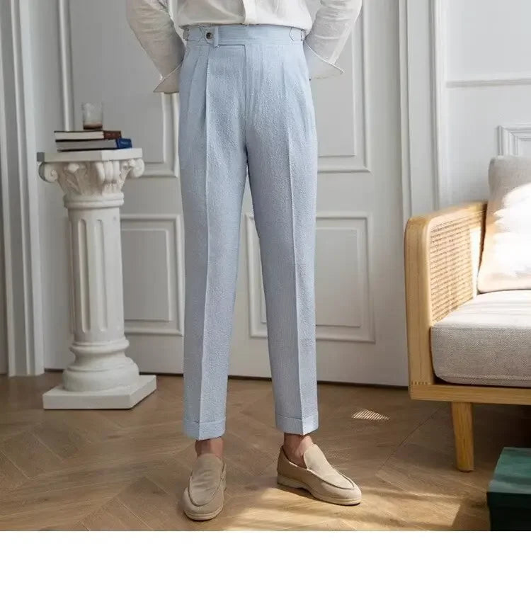 Baby Blue Striped Double Pleated Pants