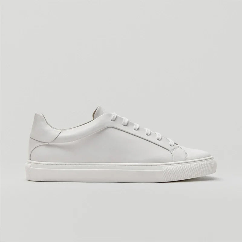 Flat Basic Cowhide Leather Sneakers