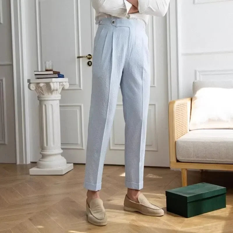 Baby Blue Striped Double Pleated Pants