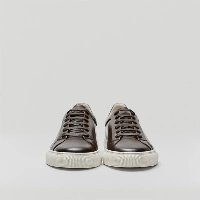 Flat Basic Cowhide Leather Sneakers