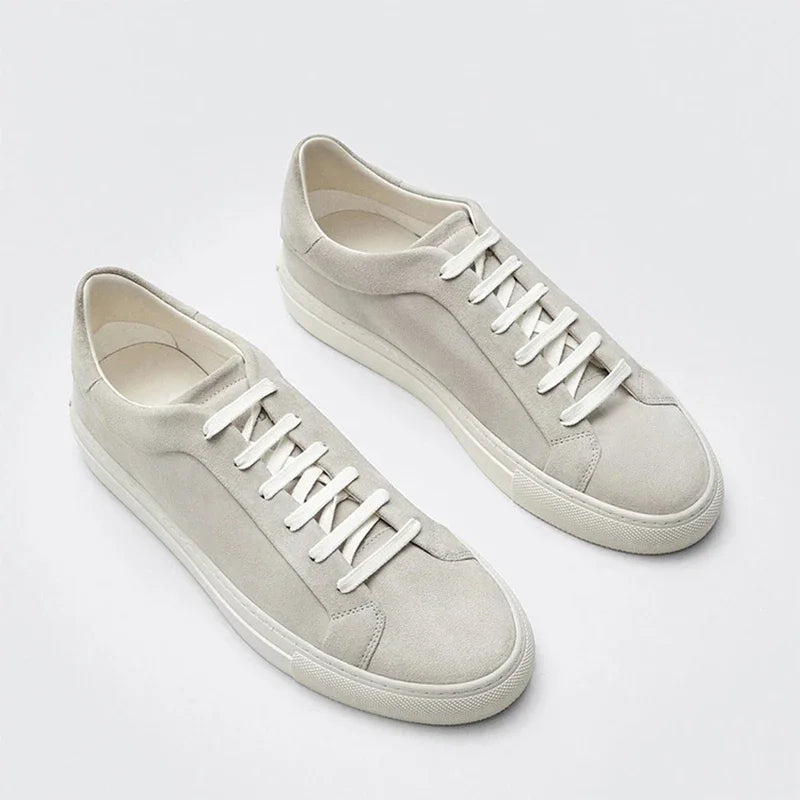 Flat Basic Cowhide Leather Sneakers