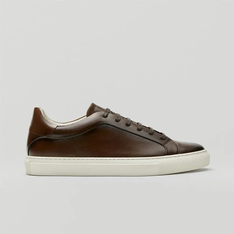 Flat Basic Cowhide Leather Sneakers