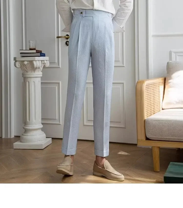 Baby Blue Striped Double Pleated Pants