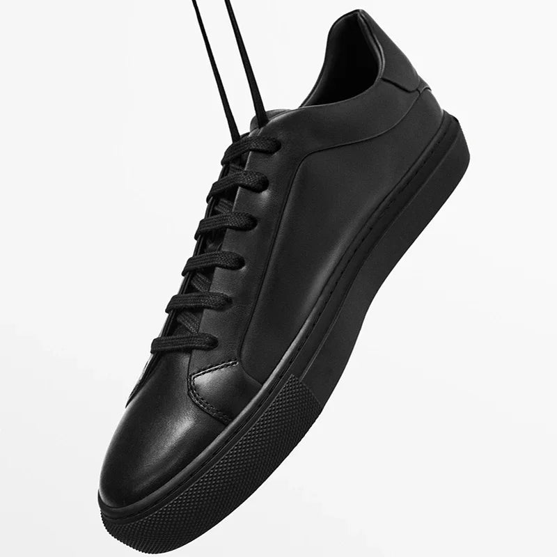 Flat Basic Cowhide Leather Sneakers