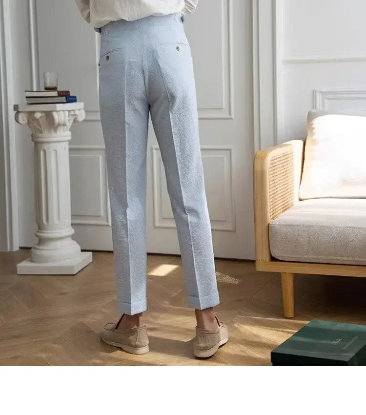 Baby Blue Striped Double Pleated Pants