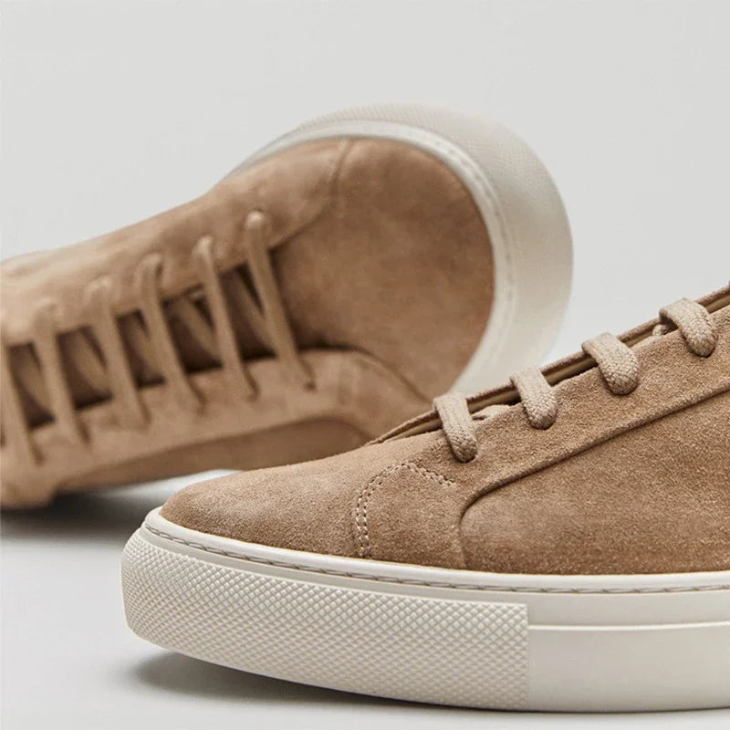 Flat Basic Cowhide Leather Sneakers