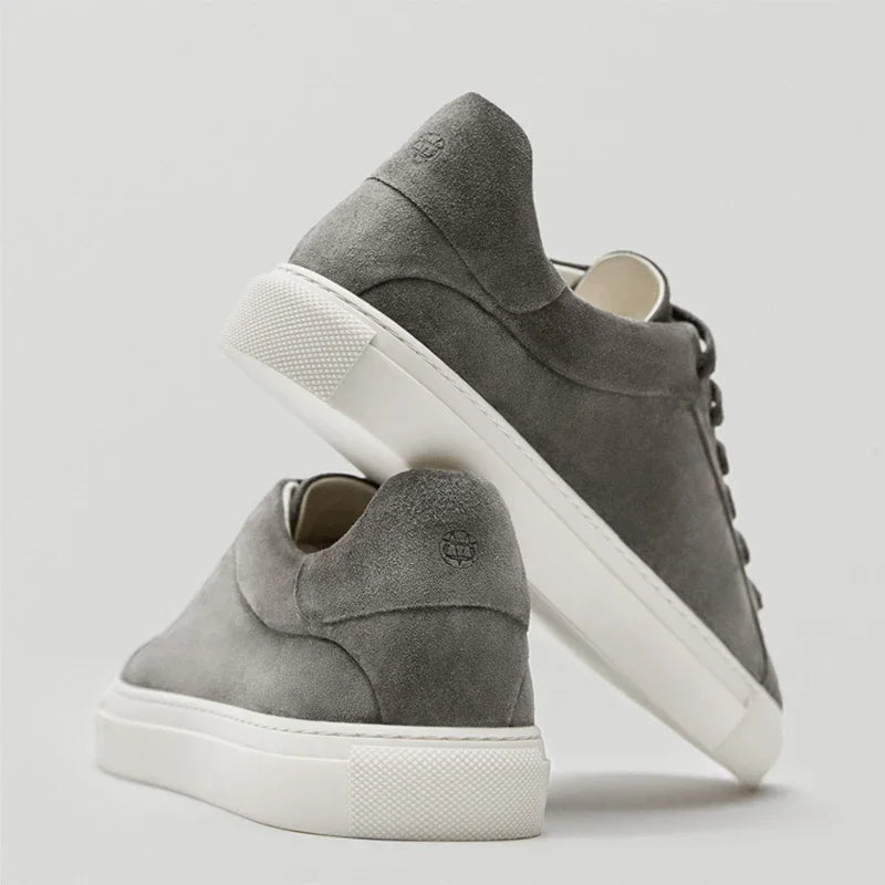 Flat Basic Cowhide Leather Sneakers