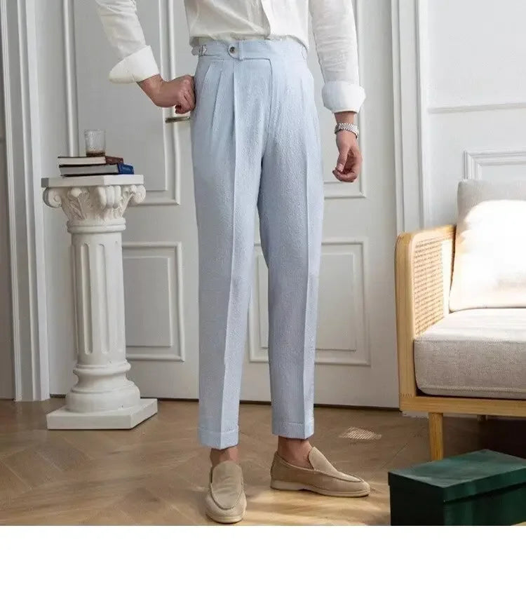 Baby Blue Striped Double Pleated Pants