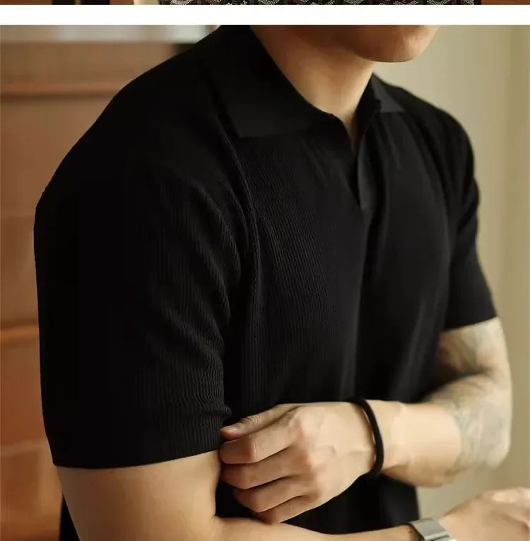 V-neck Knitted Polo Shirt