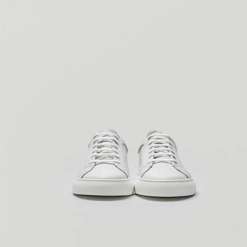 Flat Basic Cowhide Leather Sneakers