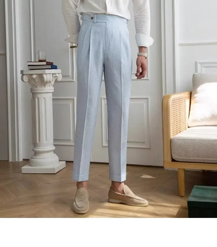 Baby Blue Striped Double Pleated Pants