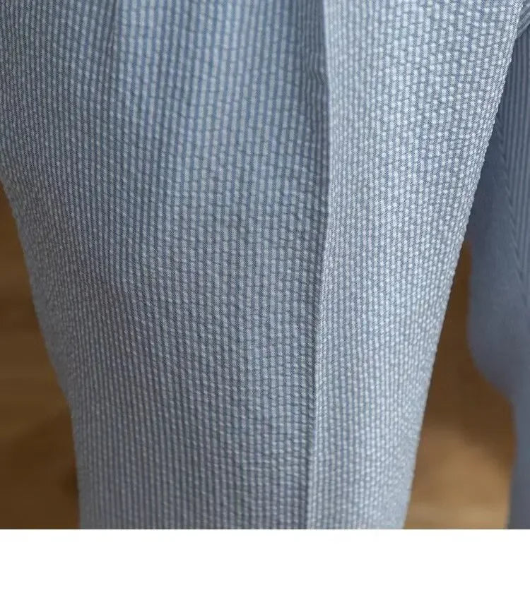 Baby Blue Striped Double Pleated Pants