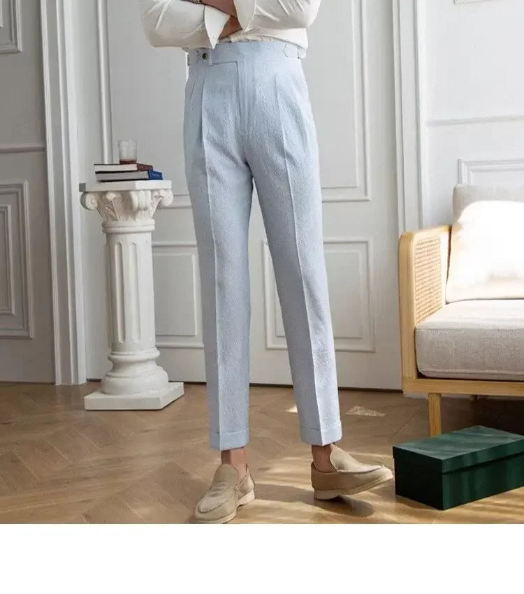 Baby Blue Striped Double Pleated Pants