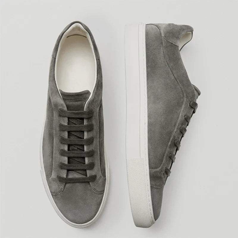 Flat Basic Cowhide Leather Sneakers