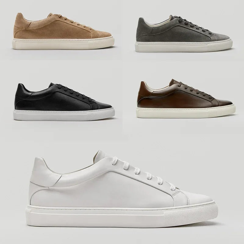 Flat Basic Cowhide Leather Sneakers