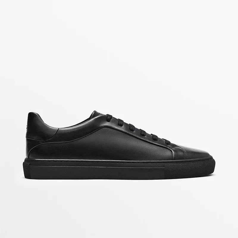 Flat Basic Cowhide Leather Sneakers