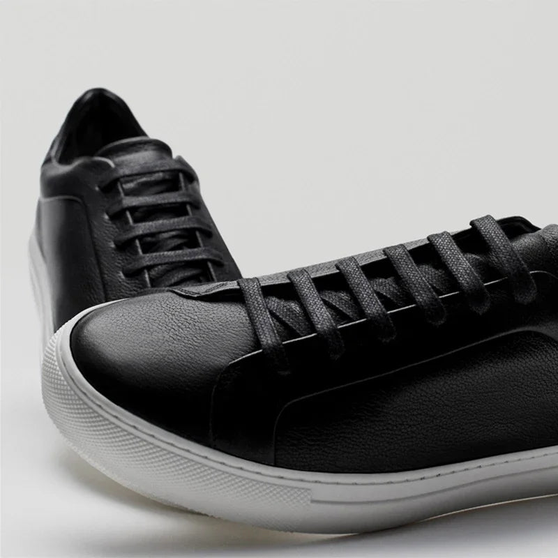 Flat Basic Cowhide Leather Sneakers