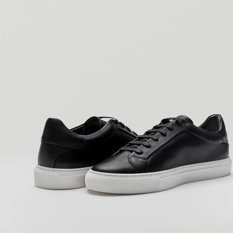 Flat Basic Cowhide Leather Sneakers