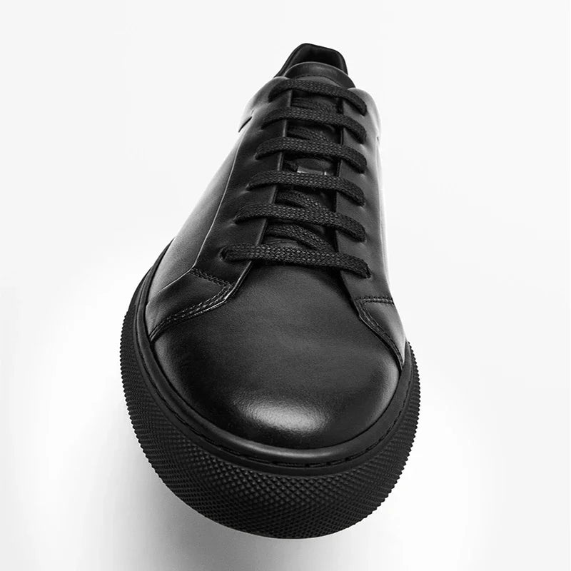 Flat Basic Cowhide Leather Sneakers