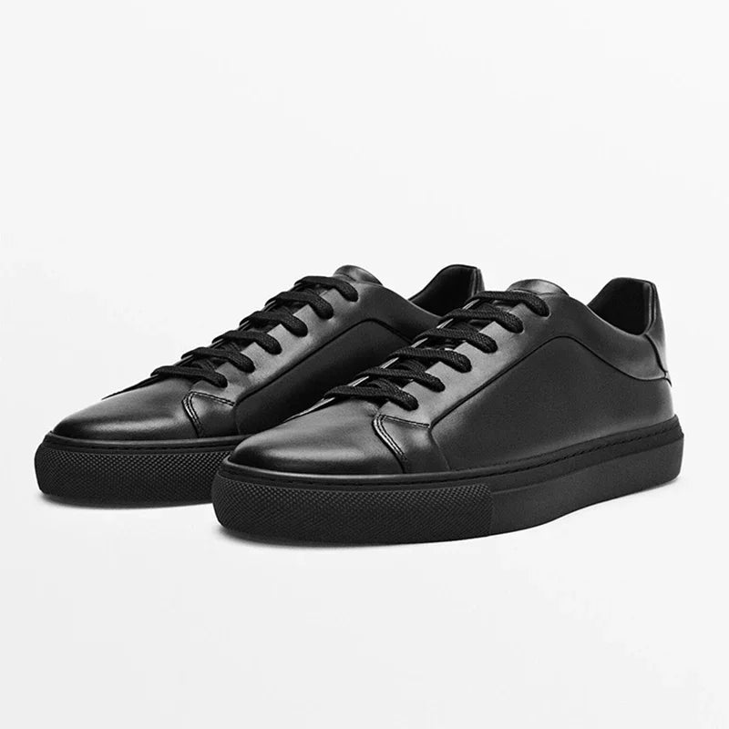 Flat Basic Cowhide Leather Sneakers