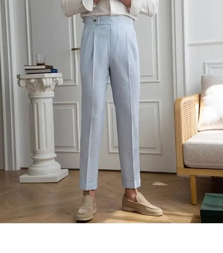 Baby Blue Striped Double Pleated Pants