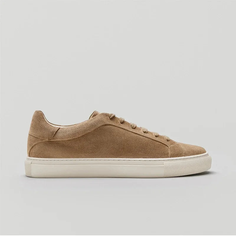 Flat Basic Cowhide Leather Sneakers