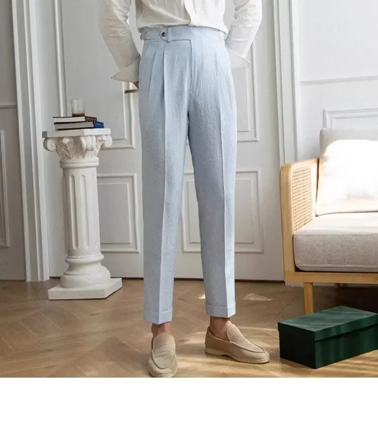 Baby Blue Striped Double Pleated Pants