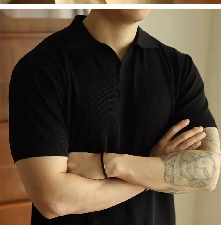 V-neck Knitted Polo Shirt