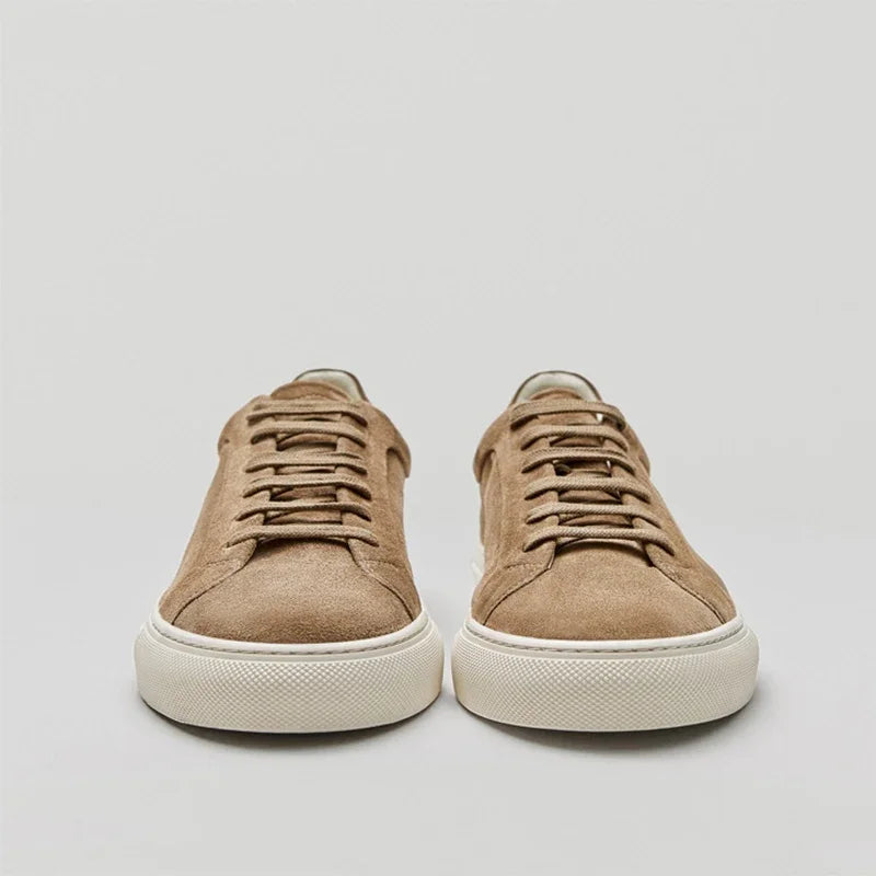 Flat Basic Cowhide Leather Sneakers