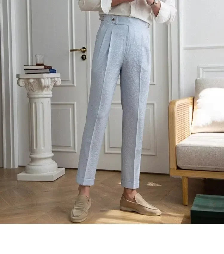 Baby Blue Striped Double Pleated Pants