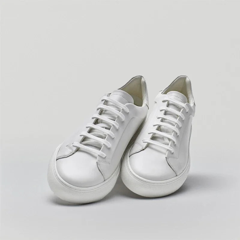 Flat Basic Cowhide Leather Sneakers