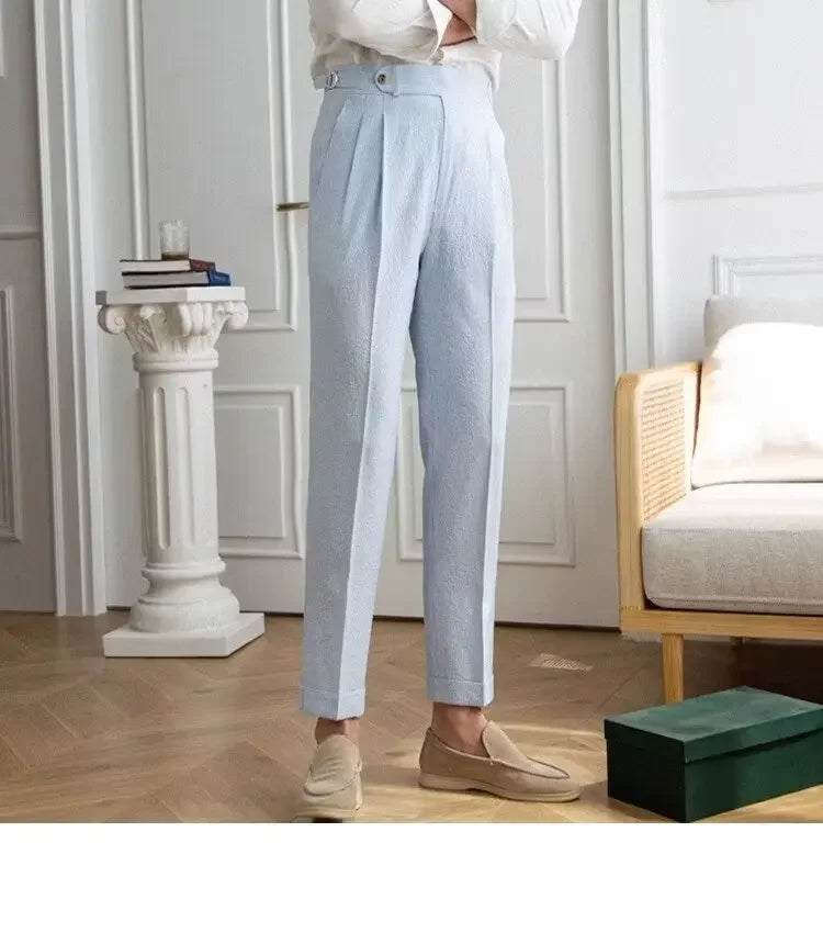 Baby Blue Striped Double Pleated Pants