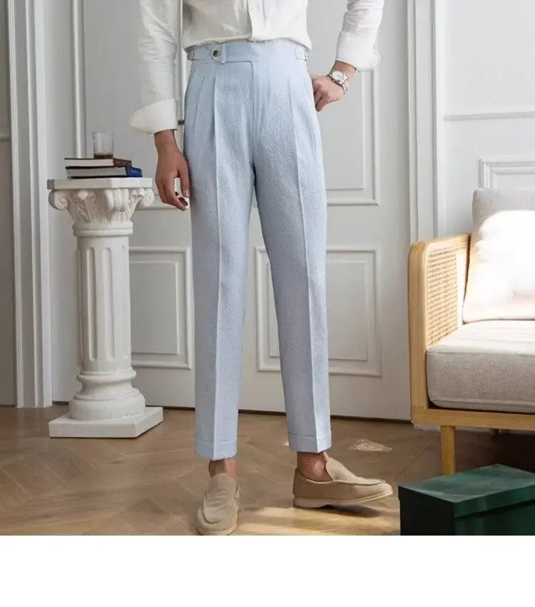 Baby Blue Striped Double Pleated Pants