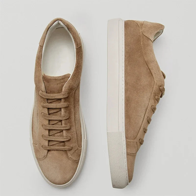 Flat Basic Cowhide Leather Sneakers