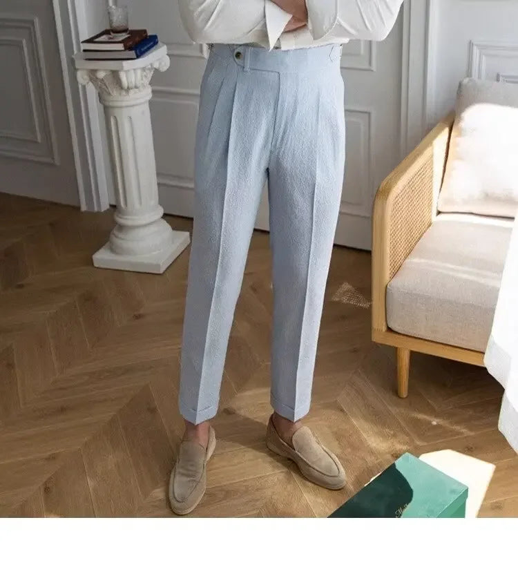 Baby Blue Striped Double Pleated Pants