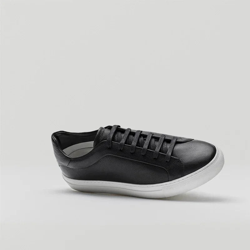 Flat Basic Cowhide Leather Sneakers